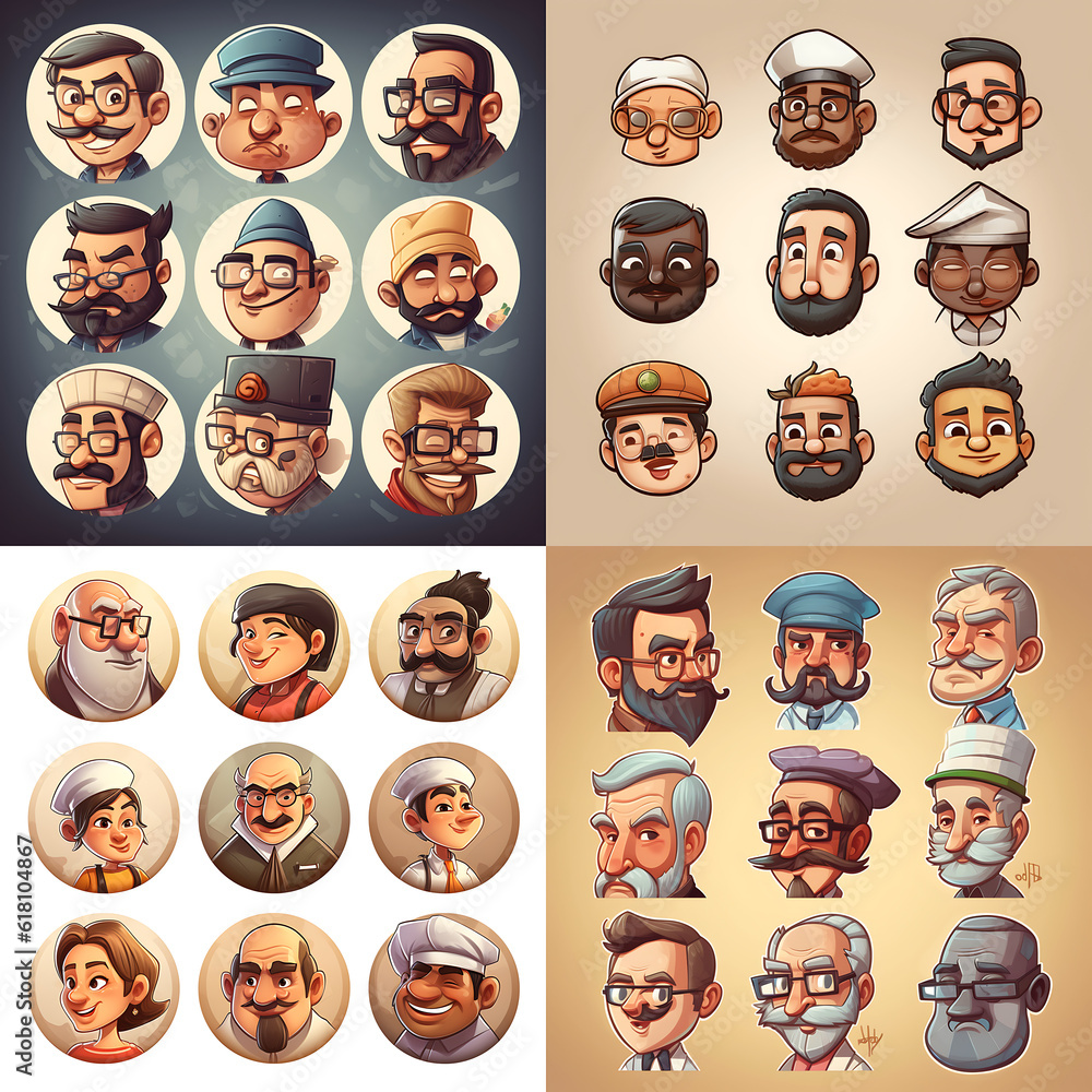 set of cartoon faces,ai generated