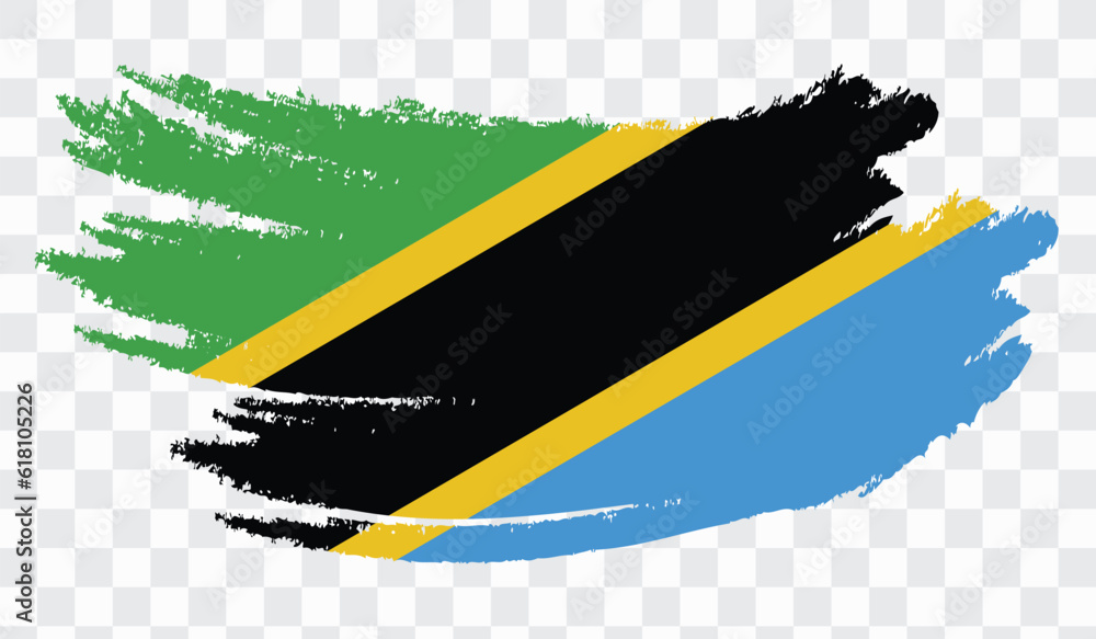 Grunge brush stroke with TANZANIA national flag. Watercolor painting ...
