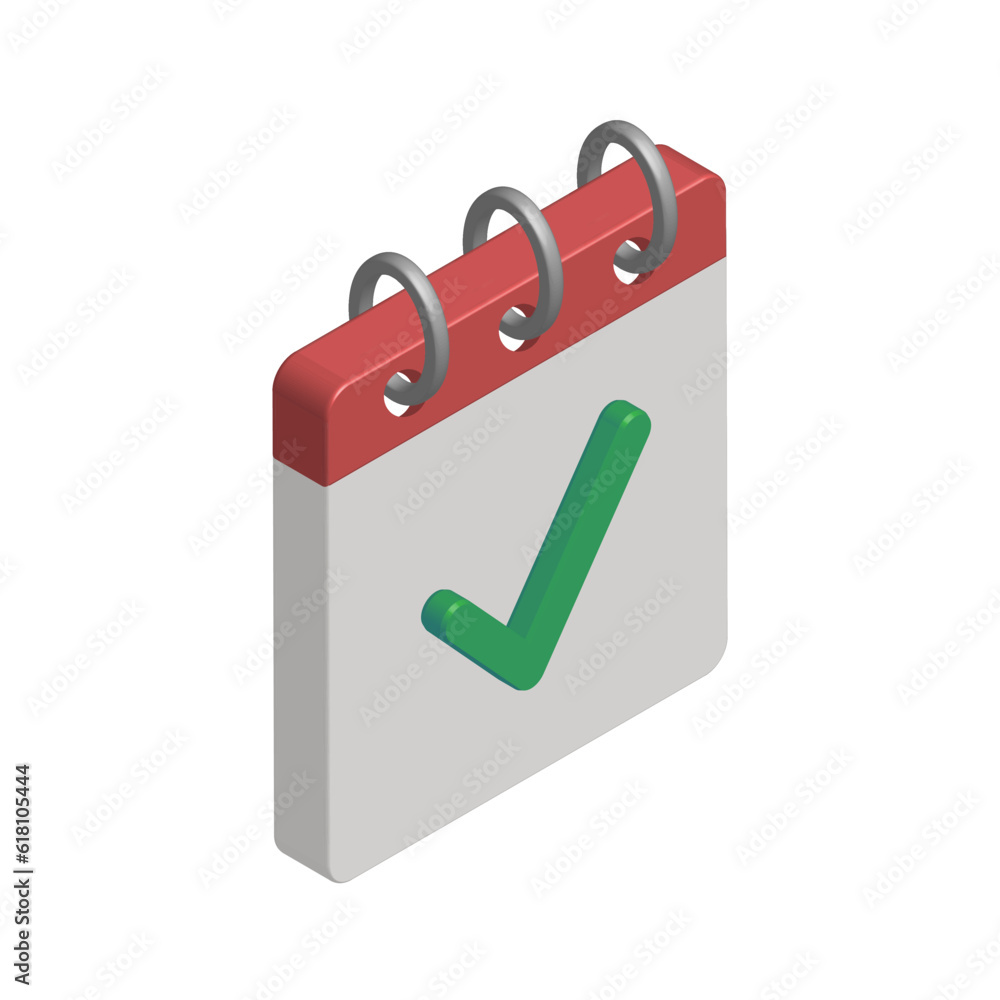 Isometric icon of calendar with check mark Isometric icon of calendar with check mark