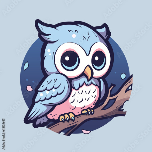 Vector Illustration of a cartoon owl on a blue background photo