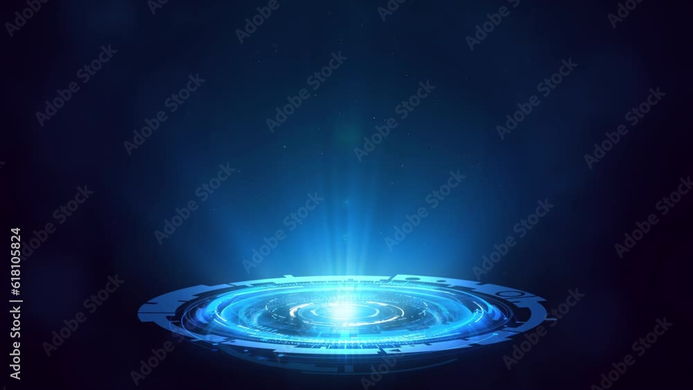 Futuristic virtual display with HUD circles. Digital data interface. Future technology. Blue hologram. Cyberspace.