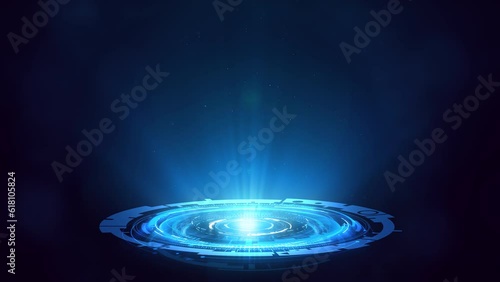 Futuristic virtual display with HUD circles. Digital data interface. Future technology. Blue hologram. Cyberspace.