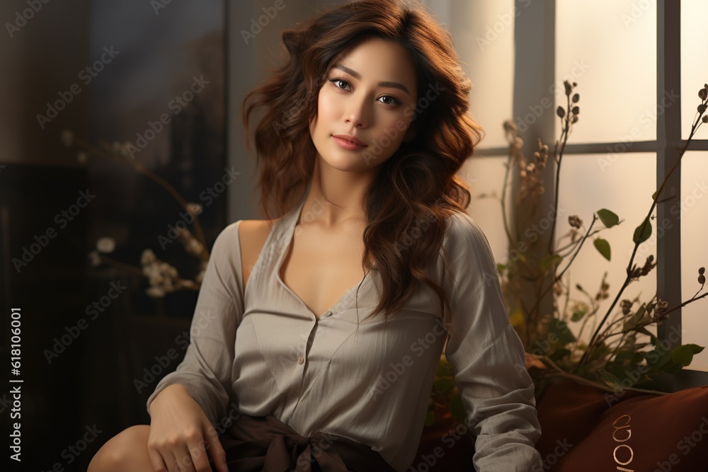 Fototapeta premium Illustration of a fashion portrait, AI Generated