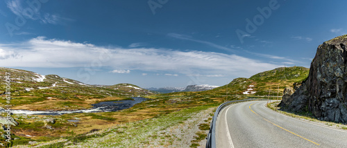 Strasse durch die Hochebene Hardangervidda in Norwegen