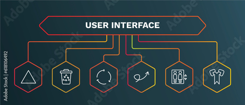 set of user interface white thin line icons. user interface outline icons with infographic template. linear icons such as recycling container, looping arrows, swirly arrow, lift, bifurcation vector.