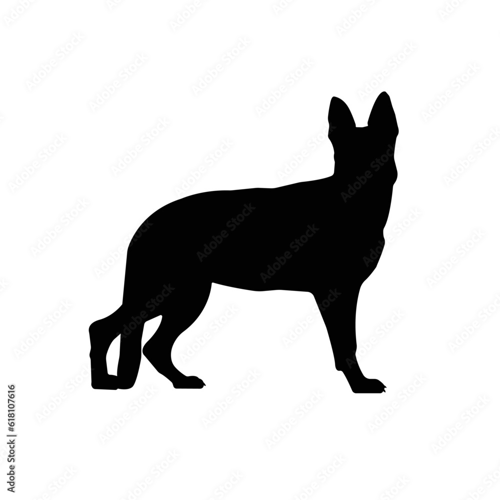 Dog silhouette illustration, standing dog, German Shepherd	