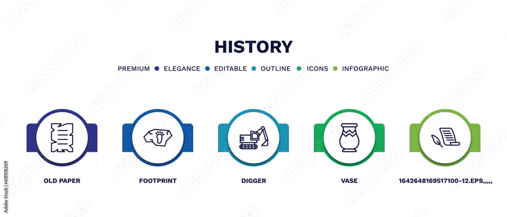 set of history thin line icons. history outline icons with infographic template. linear icons such as old paper, footprint, digger, vase, 1642648169517100-12.eps,,,,, vector.