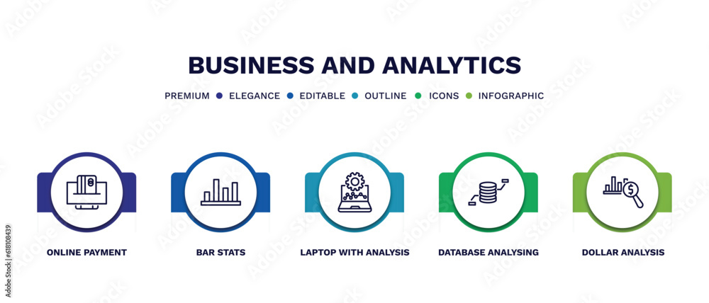 set of business and analytics thin line icons. business and analytics outline icons with infographic template. linear icons such as online payment, bar stats, laptop with analysis, database set of business and analytics thin line icons. business and analytics outline icons with infographic template. linear icons such as online payment, bar stats, laptop with analysis, database