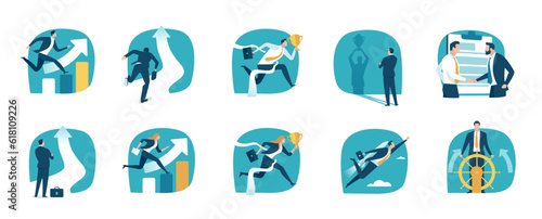 Career progress. Set of business vector illustration.
