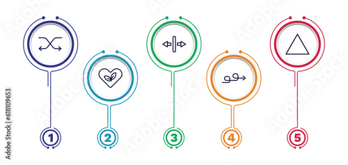 set of user interface thin line icons. user interface outline icons with infographic template. linear icons such as move content, increasing, triangular, ecologic heart, sketch loop arrow vector.