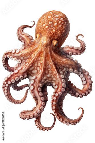 Octopus isolated on cutout PNG transparent background. Generative AI