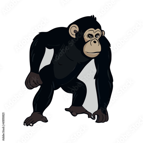 Gorilla.Cute gray gorilla is standing on a white background. Vector illustration with an animal in cartoon style. The monkey is smiling.