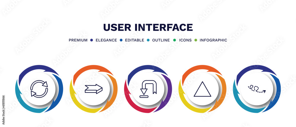 set of user interface thin line icons. user interface outline icons with infographic template. linear icons such as rotating arrows, 3d forward arrow, downward rotation, triangular, curly dotted set of user interface thin line icons. user interface outline icons with infographic template. linear icons such as rotating arrows, 3d forward arrow, downward rotation, triangular, curly dotted