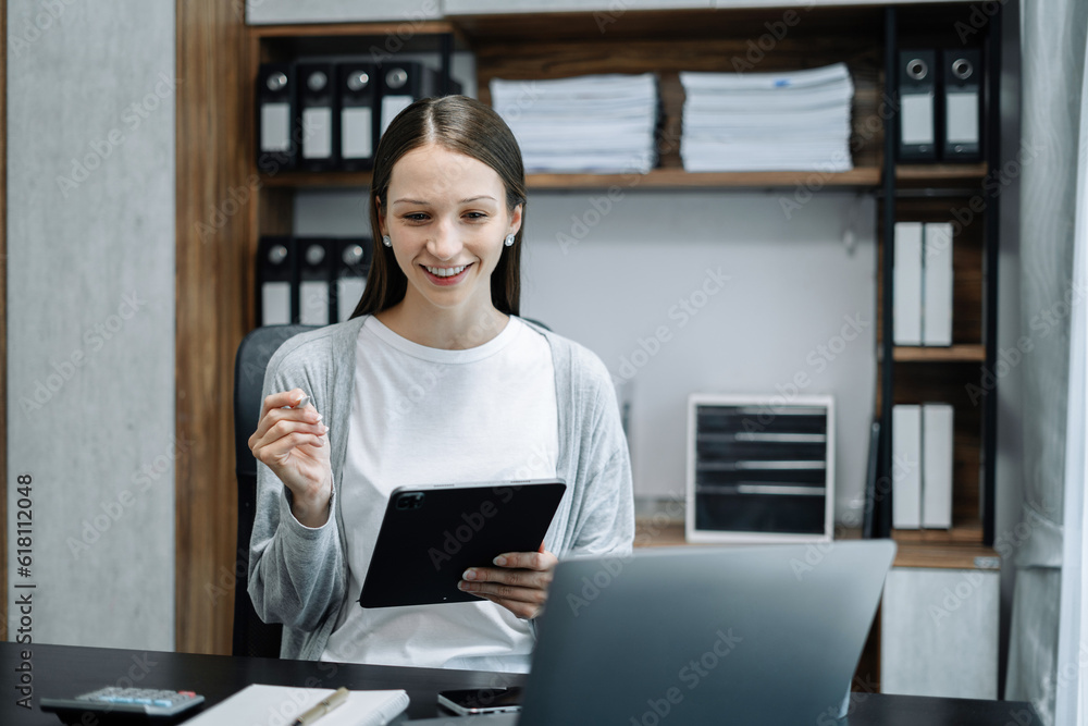 Businesswoman analyzing business enterprise data management, business analytics with charts, Marketing, Financial, Analyst, Business growth chart. Businesswoman analyzing business enterprise data management, business analytics with charts, Marketing, Financial, Analyst, Business growth chart.