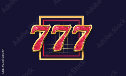 777 Casino glow logo, sign. Lucky sevens sign with diamond texture.  Gamble, Casino, Slots design element. Vector illustration
