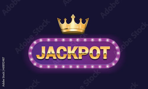 Jackpot glow logo, sign. Jackpot sign with crown. Lottery, prize design element. Vector illustration