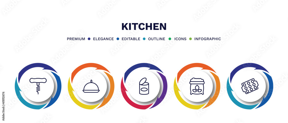 set of kitchen thin line icons. kitchen outline icons with infographic template. linear icons such as corkscrew, platter, conserve, flour, muffin pan vector. set of kitchen thin line icons. kitchen outline icons with infographic template. linear icons such as corkscrew, platter, conserve, flour, muffin pan vector.