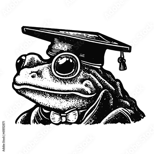 frog wearing a graduation cap sketch