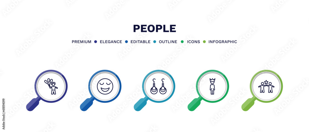 set of people thin line icons. people outline icons with infographic template. linear icons such as man child and balloons, relieved smile, earings, man with crown, succes team vector. set of people thin line icons. people outline icons with infographic template. linear icons such as man child and balloons, relieved smile, earings, man with crown, succes team vector.