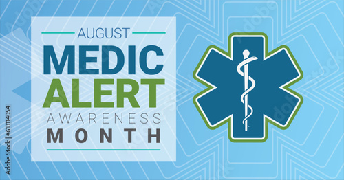 MedicAlert Awareness Month. Observed in August. Vector poster, banner.