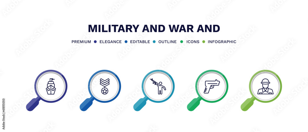 set of military and war and thin line icons. military and war outline icons with infographic template. linear icons such as naval, militar in, rebellion, gun, soldier vector. set of military and war and thin line icons. military and war outline icons with infographic template. linear icons such as naval, militar in, rebellion, gun, soldier vector.