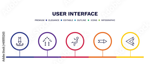 set of user interface thin line icons. user interface outline icons with infographic template. linear icons such as curved downward arrow, dotted up arrow, air outlet, right drawn arrow, arrowheads