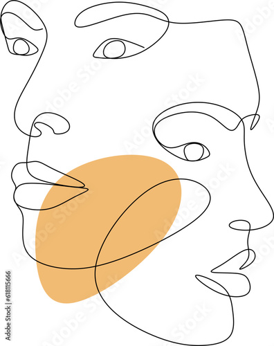 Continuous line, drawing of set faces and hairstyle, fashion concept, woman beauty minimalist, vector illustration for t-shirt, slogan design print graphics style