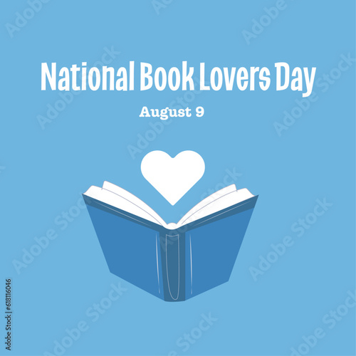National Book Lovers Day vector. Open book with heart vector. Blue book icon. Book Lovers Day Poster, August 9. © Valeriya
