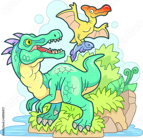 funny prehistoric dinosaurs  illustration design