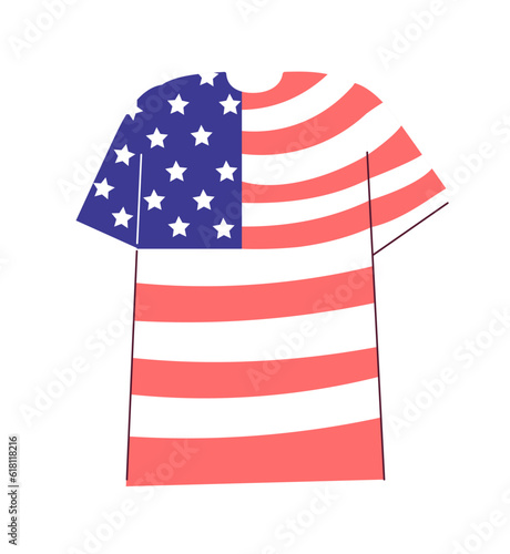 American flag tshirt semi flat colour vector object. Independence day t shirt. US holiday. Editable cartoon clip art icon on white background. Simple spot illustration for web graphic design