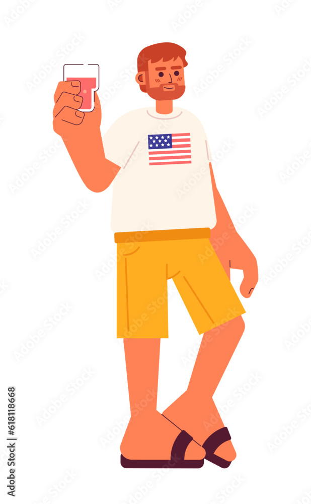 Bearded caucasian man toasting with punch glass semi flat colorful vector character. July 4th celebration. Editable full body person on white. Simple cartoon spot illustration for web graphic design Bearded caucasian man toasting with punch glass semi flat colorful vector character. July 4th celebration. Editable full body person on white. Simple cartoon spot illustration for web graphic design