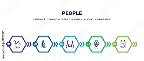 set of people thin line icons. people outline icons with infographic template. linear icons such as worker success, sit down, earings, protective suit, sir vector.