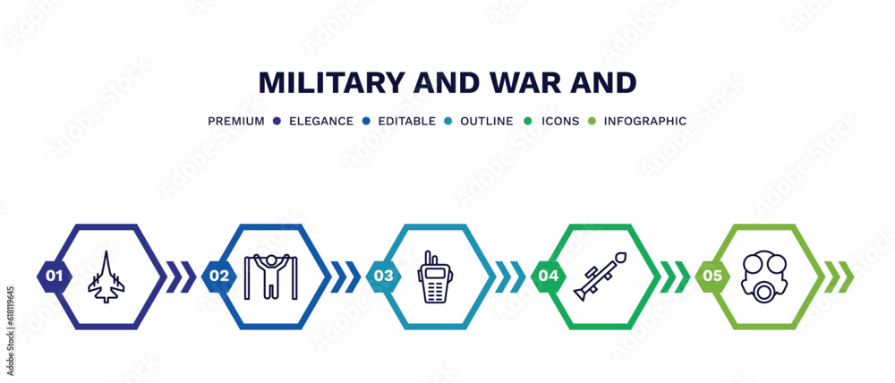 set of military and war and thin line icons. military and war outline icons with infographic template. linear icons such as fighter plane, pull up, walkie talkie, launcher, gas mask vector. set of military and war and thin line icons. military and war outline icons with infographic template. linear icons such as fighter plane, pull up, walkie talkie, launcher, gas mask vector.
