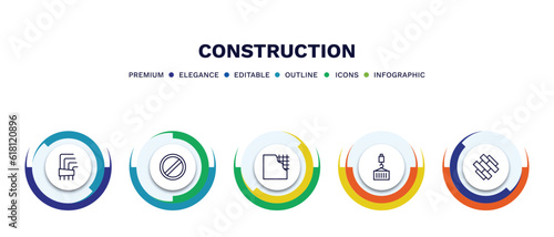 set of construction thin line icons. construction outline icons with infographic template. linear icons such as , derrick with load,