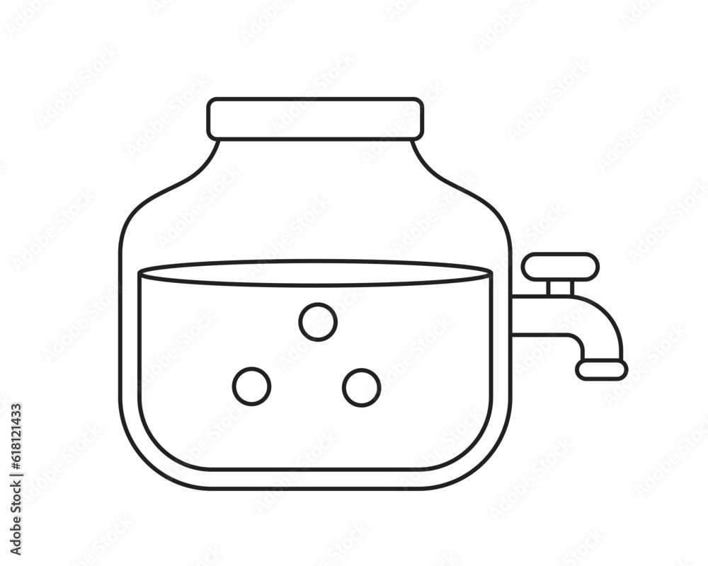 Fruit punch glass mason jar with faucet monochrome flat vector object