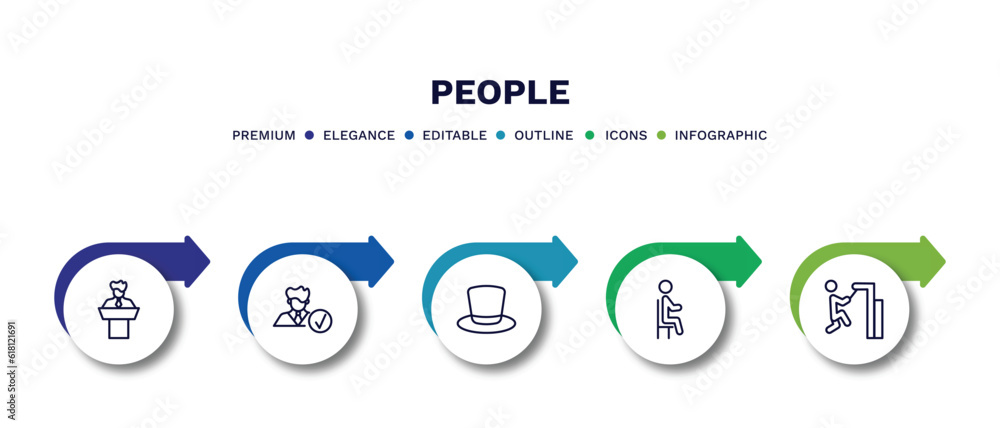 set of people thin line icons. people outline icons with infographic template. linear icons such as leader speech, perfect worker, tall hat, sit down, helping other to jump vector. set of people thin line icons. people outline icons with infographic template. linear icons such as leader speech, perfect worker, tall hat, sit down, helping other to jump vector.