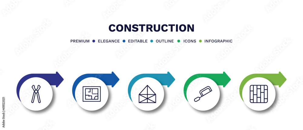 set of construction thin line icons. construction outline icons with infographic template. linear icons such as inclined clippers, house plan, , set of construction thin line icons. construction outline icons with infographic template. linear icons such as inclined clippers, house plan, ,