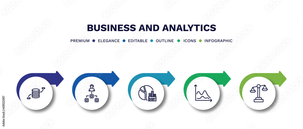set of business and analytics thin line icons. business and analytics outline icons with infographic template. linear icons such as database analysing, department head, debt, wave chart, legal set of business and analytics thin line icons. business and analytics outline icons with infographic template. linear icons such as database analysing, department head, debt, wave chart, legal