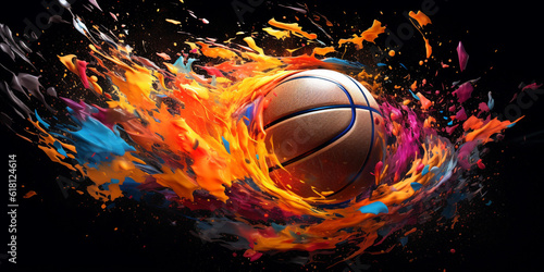 Basket ball sport colorful illustration black background banner