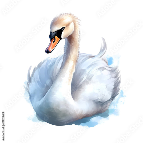 Beautiful swan in watercolor style on a white background. Generative AI