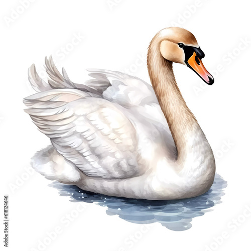 Beautiful swan in watercolor style on a white background. Generative AI