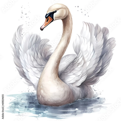 Fototapeta Naklejka Na Ścianę i Meble -  Beautiful swan in watercolor style on a white background. Generative AI
