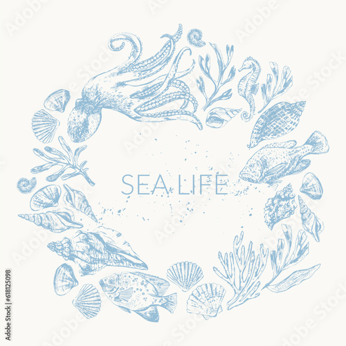Sea life background wirh sea animals and fish