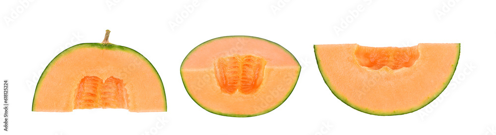 Slices of cantaloupe melon isolated on transparent background. PNG Slices of cantaloupe melon isolated on transparent background. PNG