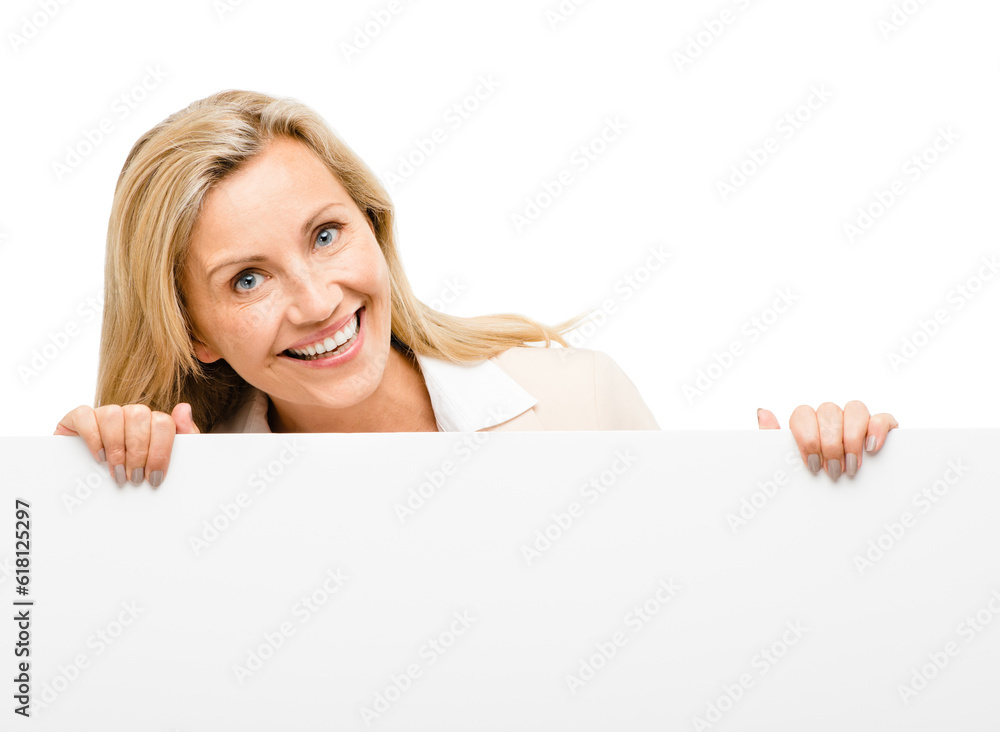 Portrait, banner and mature woman with in studio to mockup, timeline or news on white background. Face, smile and lady show steps, menu or promo, announcement or coming soon, deal or presentation Portrait, banner and mature woman with in studio to mockup, timeline or news on white background. Face, smile and lady show steps, menu or promo, announcement or coming soon, deal or presentation