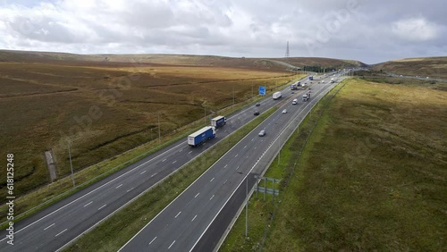 Aerial view of M62 Motorway, Saddleworth, UK