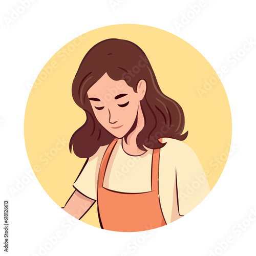 Cute cartoon chef standing in kitchen apron