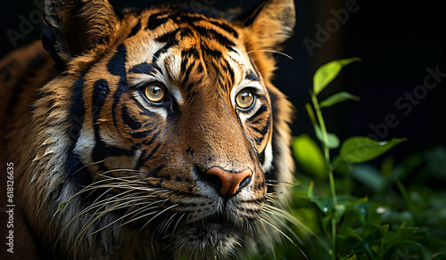 Close up view of a Malaysian tiger. Wildlife concept and copy space