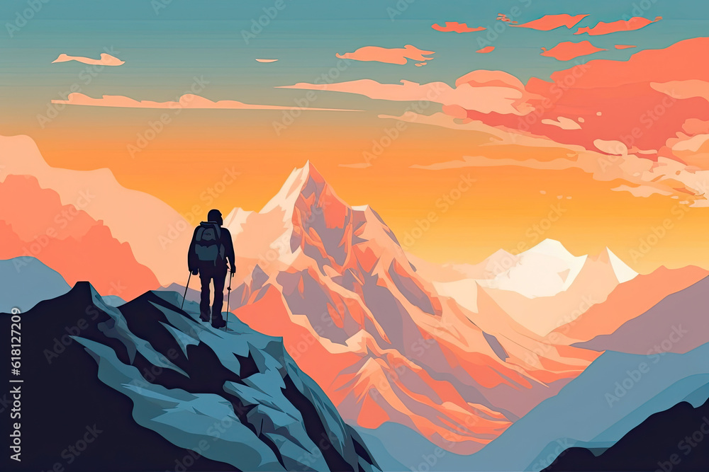 Fototapeta premium Golden Hour Majesty in the Mountains. Generative AI