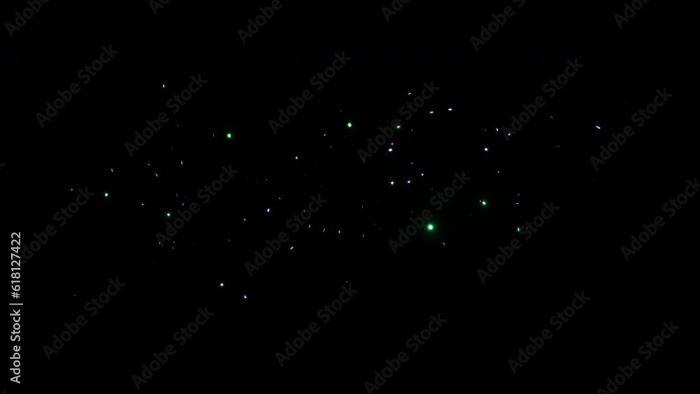 Green, blue magic particles moving on transparent background with alpha channel